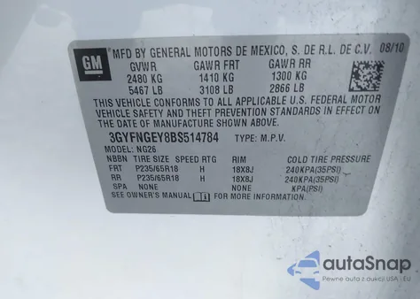 2011 Cadillac Srx Standard from USA, damaged, VIN 3GYFNGEY8BS514784